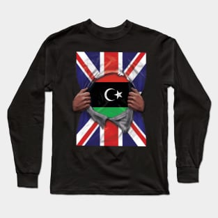 Libya Flag Great Britain Flag Ripped - Gift for Libyan From Libya Long Sleeve T-Shirt